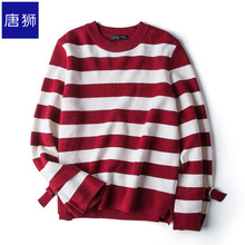 唐狮旗舰店2018冬装新款毛衣女青年时尚宽条纹拼接针织毛衫图片