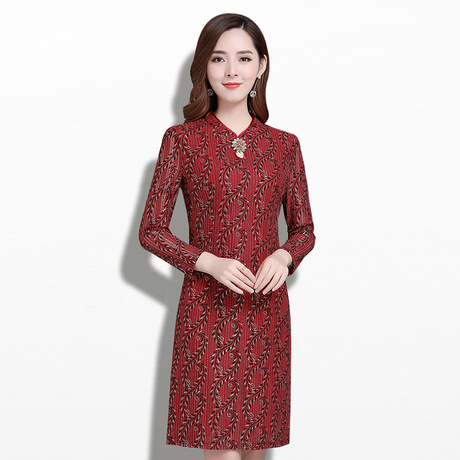 中老年女秋装2018新款连衣裙高贵嫁女儿婚宴礼服妈妈印花旗袍裙子商品大图