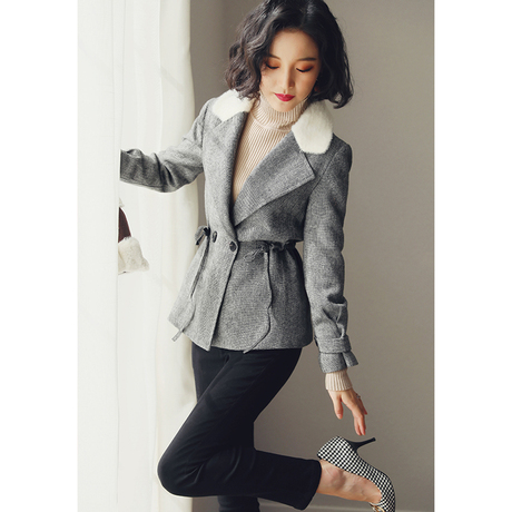 毛呢小外套女2018春秋装新款秋冬季韩版百搭加厚女装短款夹克外套商品大图