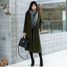 黑色呢子毛呢大衣女中长款韩版赫本加厚学生宽松女装外套女小个子图片