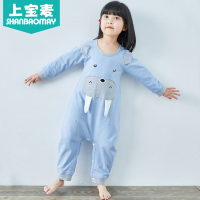 上宝麦儿童连体睡衣纯棉宝宝连体长袖男童女童连体家居服可爱动物