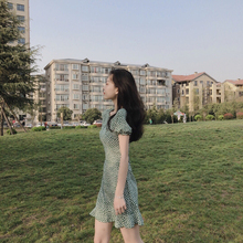 小碎花裙子修身 显瘦收腰法式复古绿色裙短裙2019 连衣裙女夏季新款