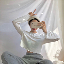 chic心机设计感韩版 T恤打底衫 新款 白色上衣百搭纯色港味短款 长袖
