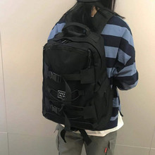 ins反光工装 韩版 学生黑色书包大容量双肩包男女ulzzang原宿风背包