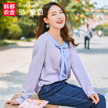 范奎恩韩版大码女装胖妹妹2018秋装新款洋气显瘦胖MM系带女T恤图片