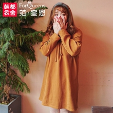 范奎恩韩版大码女装胖mm秋装2018新款宽松显瘦胖妹妹遮肚连衣裙女图片