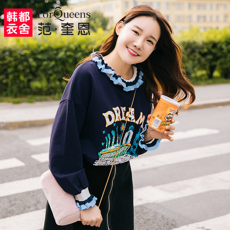 范奎恩韩版大码女装胖mm2018秋装新款潮200斤胖妹妹洋气显瘦卫衣商品大图