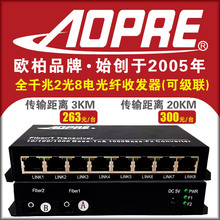 欧柏AOPRE全千兆2光8电光纤收发器串联单多模二光八电多级级联