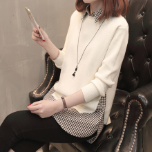 初秋女装外套女韩版2018新款假两件上衣女马甲毛衣衬衣两件套女图片