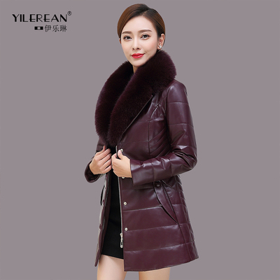 伊乐琳真皮羽绒服女中长款海宁绵羊皮皮衣2018新款冬装中年妈妈装