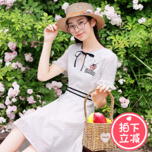 西子小荷裙子夏女2018新款韩版显瘦学生小清新中长款连衣裙少女图片