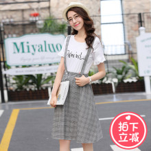 西子小荷怪兽背带裙春女2018新款韩版中长款显瘦格子吊带连衣裙夏图片