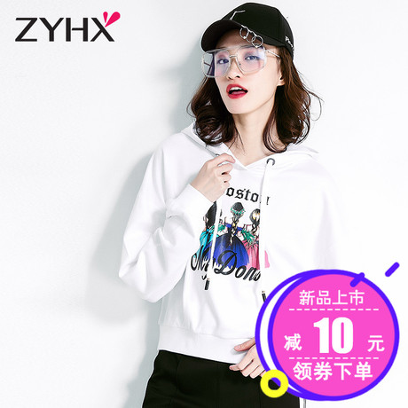 自由呼吸2018新款连帽卫衣女长袖韩版上衣宽松学生短款春秋季外套商品大图