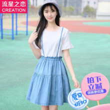 2018新款少女夏装女初中生韩版连衣裙学院风中学生夏季小清新裙子图片
