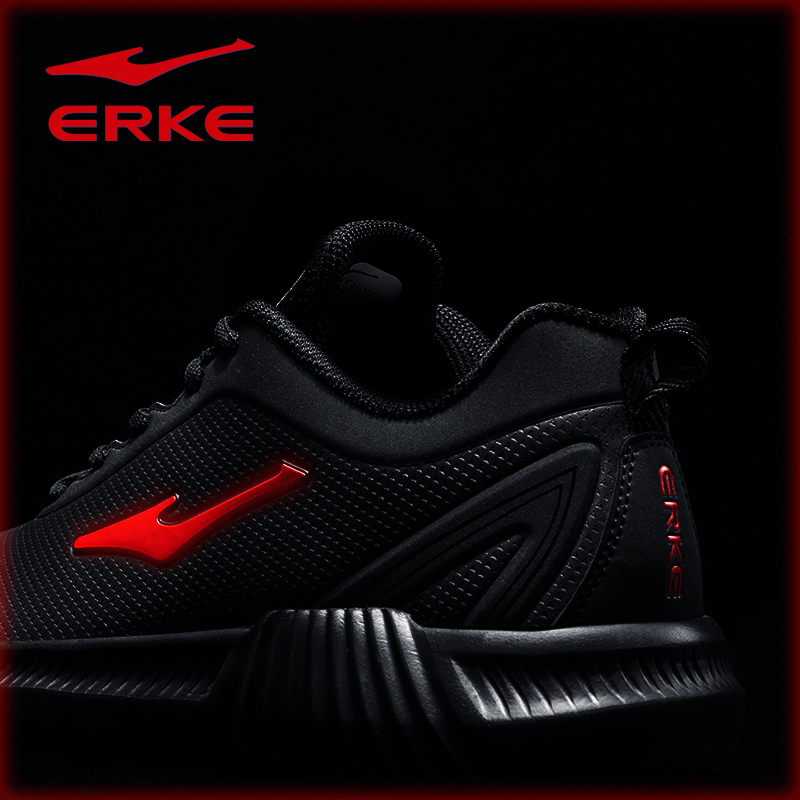 ERKE Men's Shoes 2018 New Autumn Breathable Running Shoes Black Sneakers Men's Fitness Leisure Leather Upper