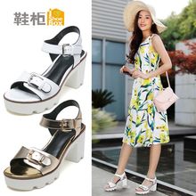 粗高跟一字扣休闲方跟女凉鞋 时尚 夏款 柜正品 达芙妮旗下SHOEBOX
