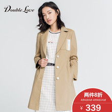 折】Doublelove女装2018春秋新款时尚翻领收腰设计中长款风衣外套图片