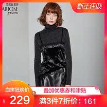 艾诺丝雅诗修身蕾丝长袖女2018秋冬新品时尚丝绒上衣高领71016001