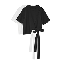 VEGA 新款 CHANG 圆领蝴蝶结系带短款 韩版 上衣潮 2018夏装 t恤女短袖