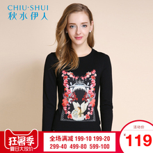 秋水伊人新品女装绣花贴布长袖针织衫F1955图片