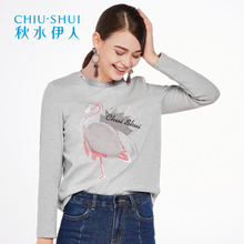 秋水伊人2018年秋冬装新品女装时尚刺绣兔毛百搭卫衣上衣K042图片