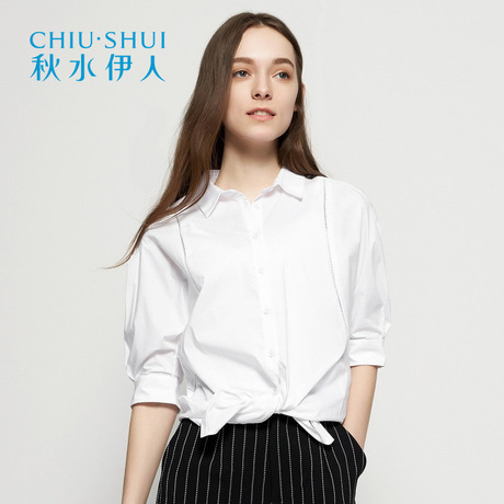 秋水伊人2018年夏装新品女装镂空拼接蝙蝠袖衬衫上衣女J144商品大图