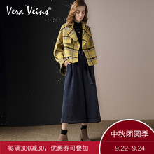 2018秋冬季新款女装复古bf风格子羊毛短款外套西装领茧型呢子大衣图片