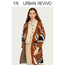 UR2018春夏新品女士女装拼色落肩袖中长款针织外套WH02S9DN2000图片