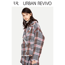 UR2018秋冬新品女装格纹纽扣口袋都市通勤中长外套WE39S1LN2000图片