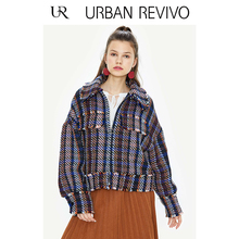 UR2018秋冬新品青春女装色彩格纹口袋翻领短外套YV41R1BN2000图片