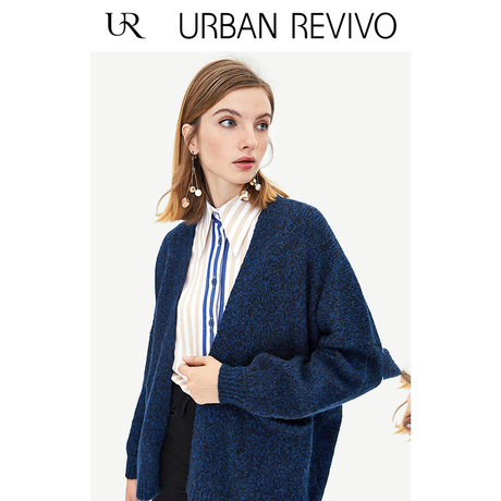 UR2018秋冬新品女装时尚格调束袖口袋开襟针织外套WG39R9DN2001商品大图