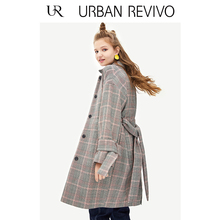 UR2018秋冬新品青春女装格纹绑腰翻领时尚外套YU38R1LN2001图片