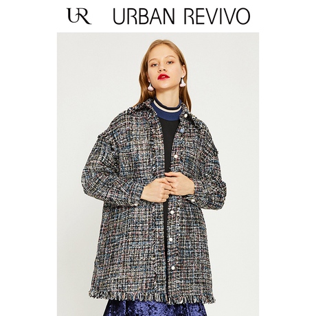 UR2018秋季新品女装时尚毛边纹理翻领中长外套WE28S1LS2001商品大图