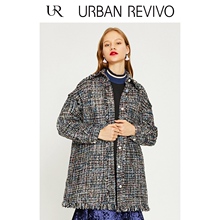 UR2018秋季新品女装时尚毛边纹理翻领中长外套WE28S1LS2001图片