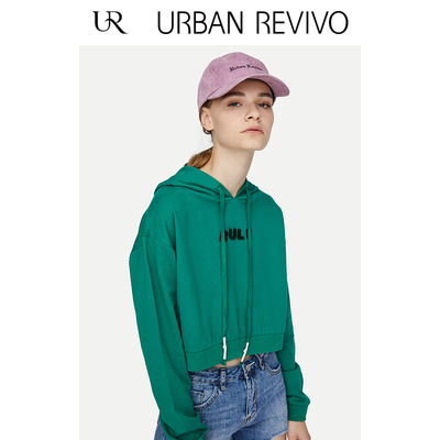 UR2018秋冬新品青春女装短款字母印花卫衣帽领T恤YV35R4LN2000