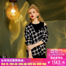 妖精的口袋旗舰店秋季新款韩版复古宽松露肩假两件衬衫女长袖衬衣图片