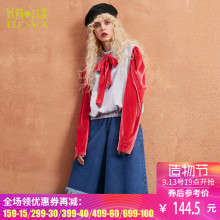 妖精的口袋旗舰店秋季新款韩版宽松大码羊腿袖系带T恤女长袖图片