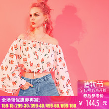 妖精的口袋旗舰店夏季韩版宽松短款系带雪纺印花长袖衬衫女大码图片