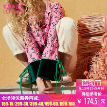 妖精的口袋旗舰店秋季韩版宽松大码趣味印花丝绒拼接衬衫女长袖图片