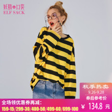 妖精的口袋旗舰店秋装2018新款韩版蜜蜂纹chic宽松圆领长袖T恤女图片