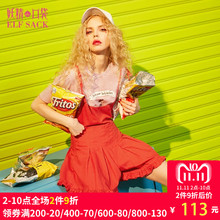 妖精的口袋旗舰店2017夏装新款韩版复古吊带收褶修身甜美连衣裙图片