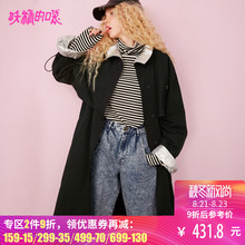 妖精的口袋风衣女中长款韩版秋季2018新款大衣通勤黑色外套女潮图片
