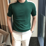 【摩摹】2018夏季T恤潮男士短袖衣服体恤撞色半袖冰丝针织打底衫