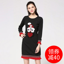 胖妹妹2018秋季新款大码女装胖mm显瘦遮肚子藏肉中长款针织连衣裙图片