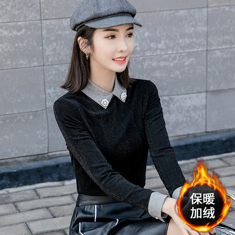胖妹妹2018秋季新款Polo领T恤时尚百搭韩版打底上衣胖mm大码女装商品大图