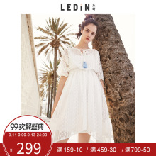 乐町2018夏装新款女超仙雪纺连衣裙白色仙女裙蕾丝韩版A字裙宽松图片