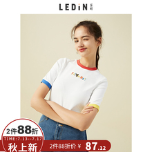 乐町短袖女白色t恤2018夏装新款女装潮ins宽松字母绣花上衣女夏图片