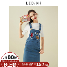 乐町2018夏装新款女牛仔背带裙包臀裙A字裙韩版修身短裙休闲印花图片