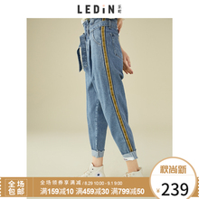 乐町牛仔长裤直筒裤港味复古裤子2018秋季新款女拼接毛边休闲裤图片