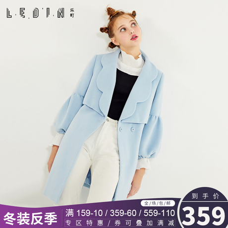 乐町冬装2018新款女装时尚软妹毛呢大衣中长款呢子外套CWAA74501商品大图